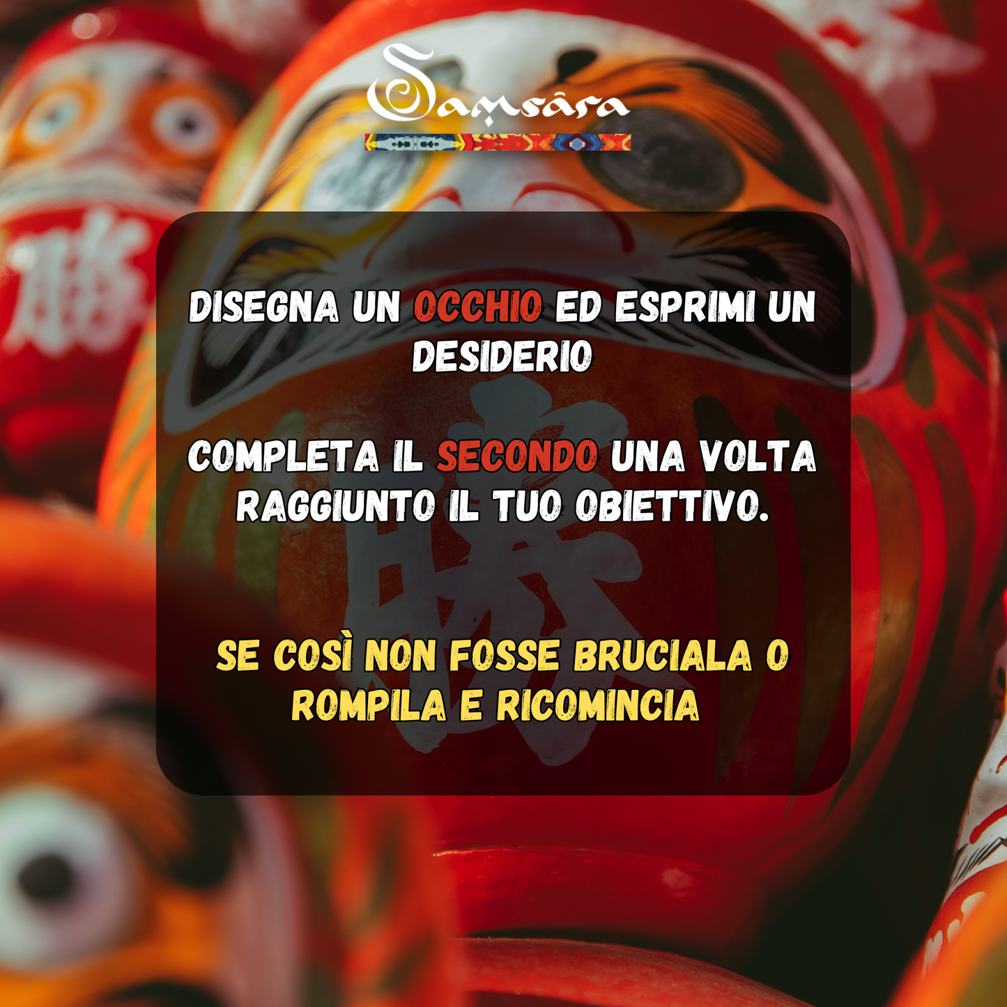 SAMSARA - DARUMA Bambolina Amuleto Portafortuna Giapponese Originale in Porcellana - ORO