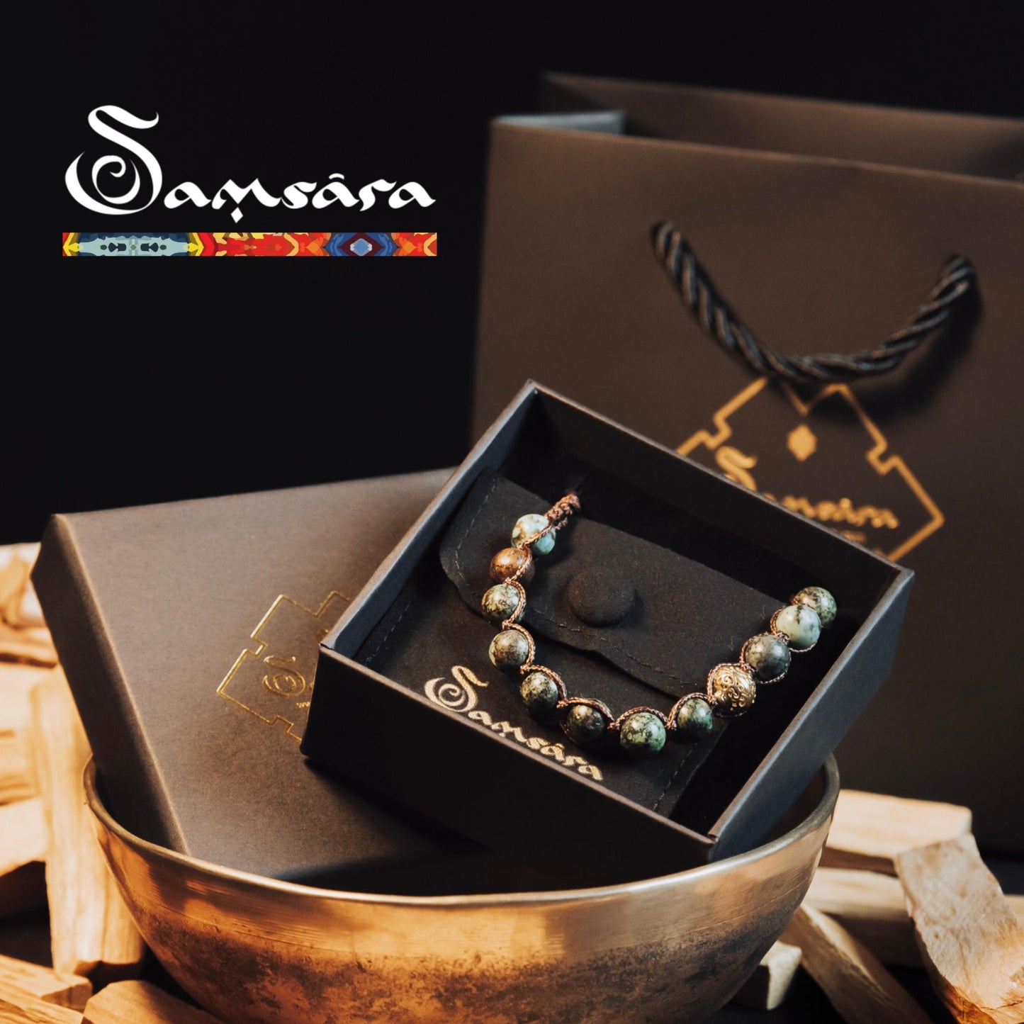 Bracciale Tibetano in Argento 925 e Tanzanite - Filo in cotone cerato vari colori