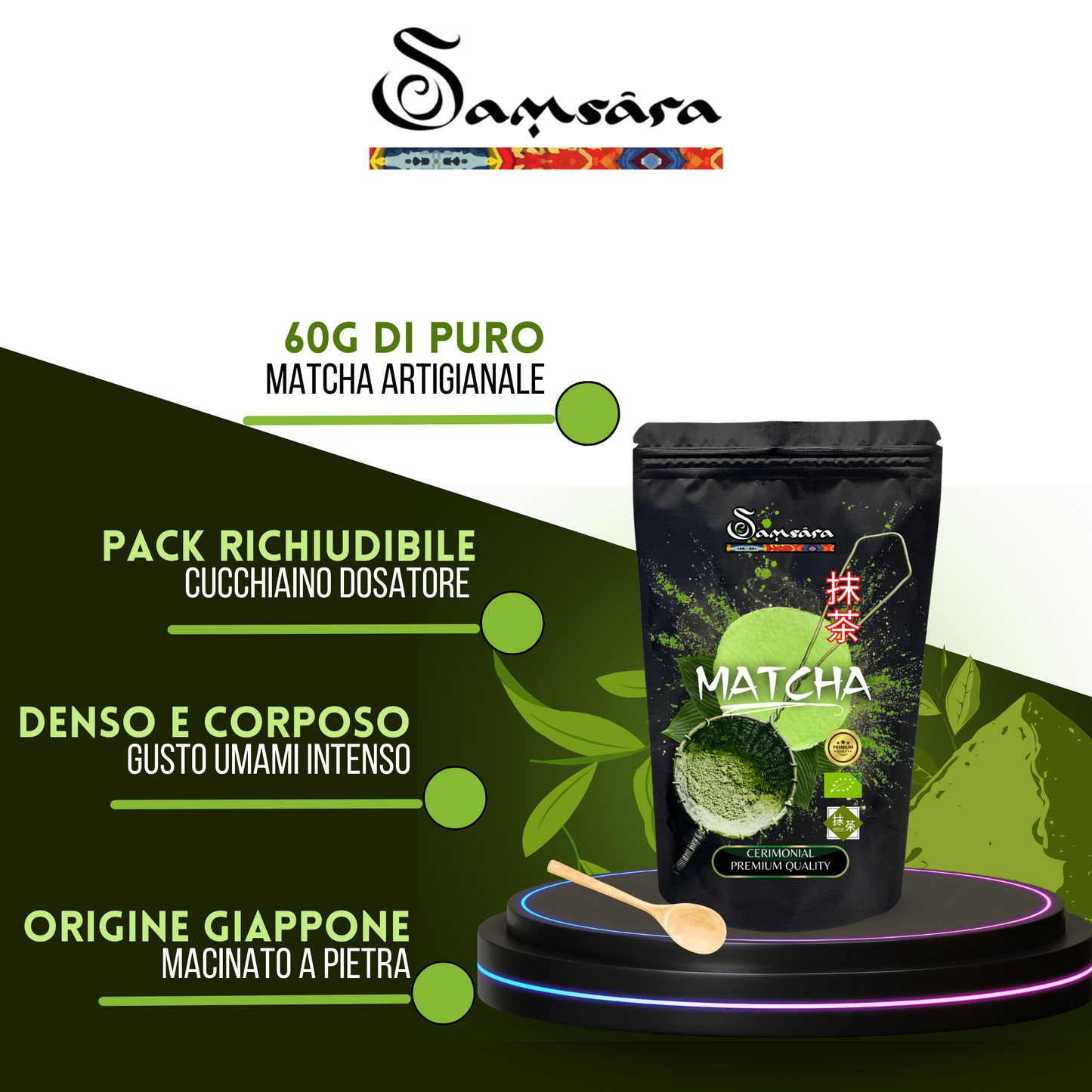 Matcha Tea - Te Matcha Cerimoniale Premium, The Matcha In Polvere, The Verde - 60 gr - SamsaraFragrances