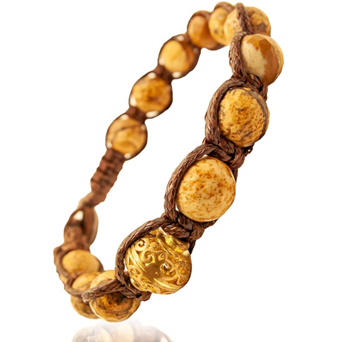 Samsara Bracciale con Diaspro Paesina - Shamballa Tibetano Buddista - Filo in Cotone Cerato, Vari colori