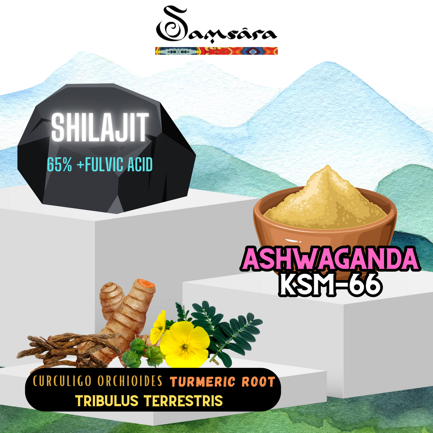 Samsara Shilajit TESTOSTERONE PLUS | Ashwagandha ksm-66 | Estratto di Tribulus Terrestris | Erbe medicinali - Più Vigore ed Energia, 30% in Più Testosterone, NO Amaro. (10g) - SamsaraFragrances