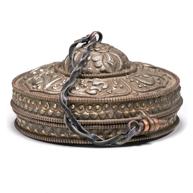 Set Cimbali Tibetani con lussuosa custodia in metallo e simboli Buddhisti - 11cm