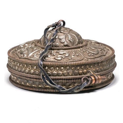 Set Cimbali Tibetani con lussuosa custodia in metallo e simboli Buddhisti - 11cm