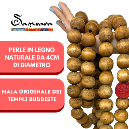 SAMSARA Japamala Oversize - 1 metro - in Legno 108 Grani | Mala Tibetano Tradizionale di grandi dimensioni per Preghiera e Protezione - 4cm diametro