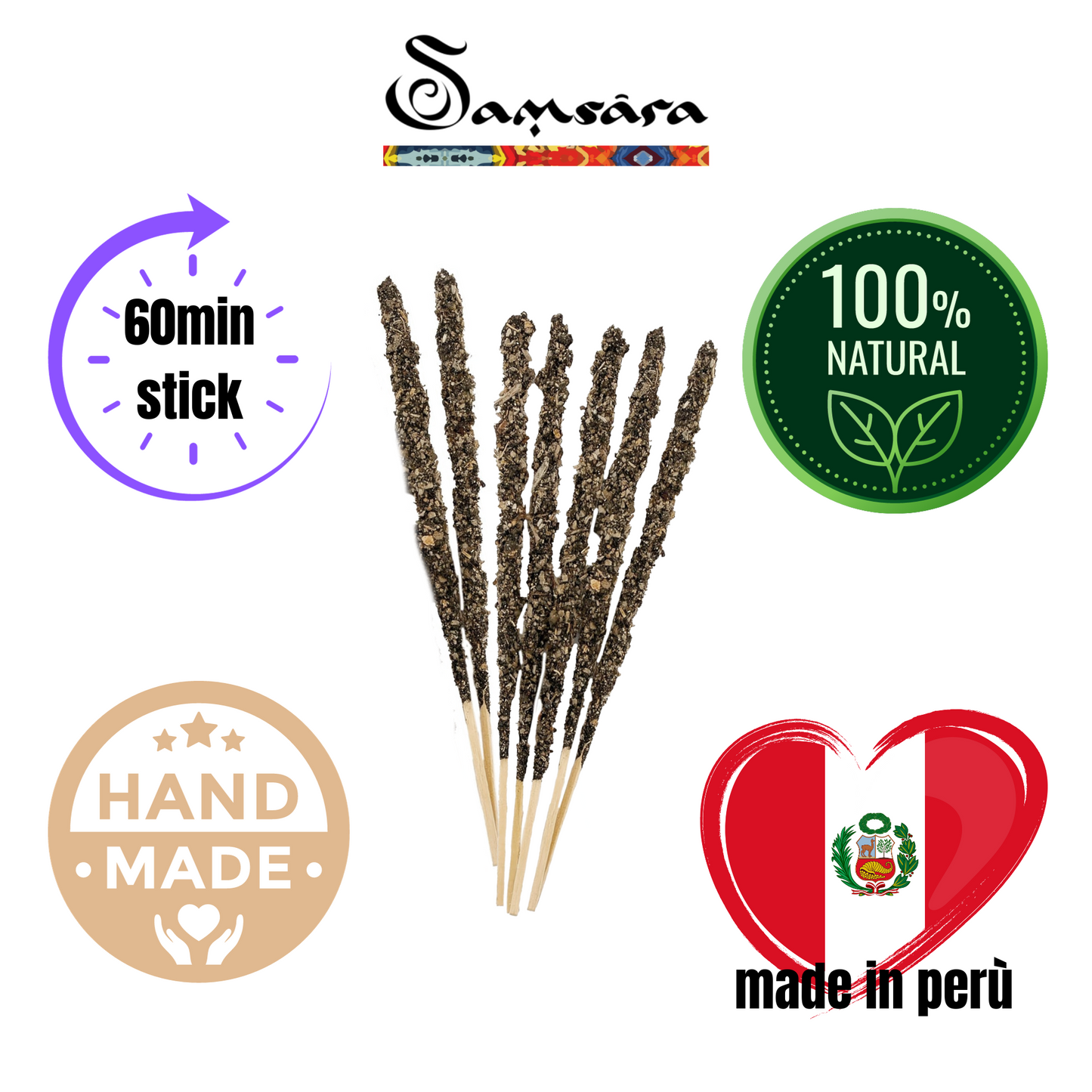 Incenso Peruviano in Stick - Salvia Bianca - Grani ed Erbe 100% Naturali - SamsaraFragrances