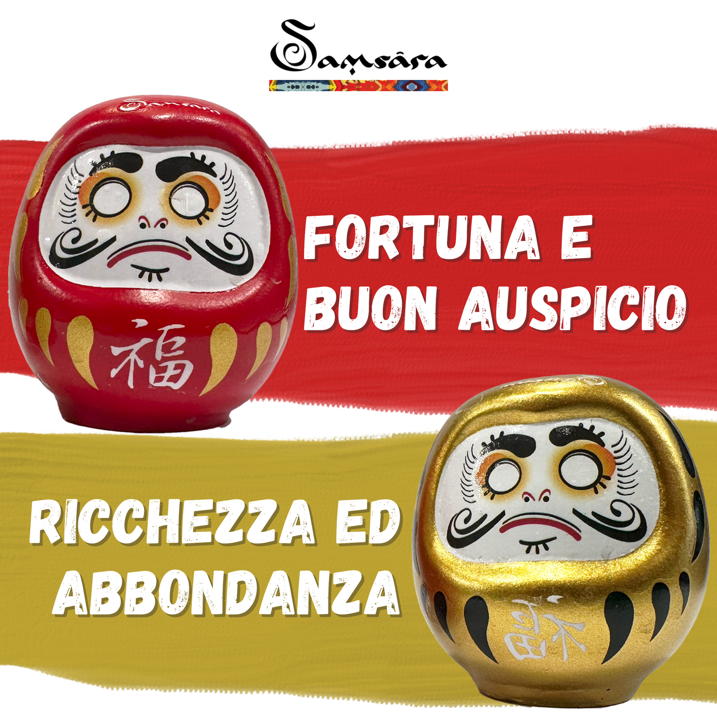 SAMSARA - DARUMA Bambolina Amuleto Portafortuna Giapponese Originale in Porcellana - ORO