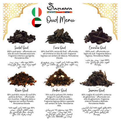 Samsara Profumo Arabo solido Bakhoor con legno di Oud ultra Persistente | Profumo per Corpo, Capelli ed Indumenti - SADAF OUD | 20g - Made in Dubai - SamsaraFragrances