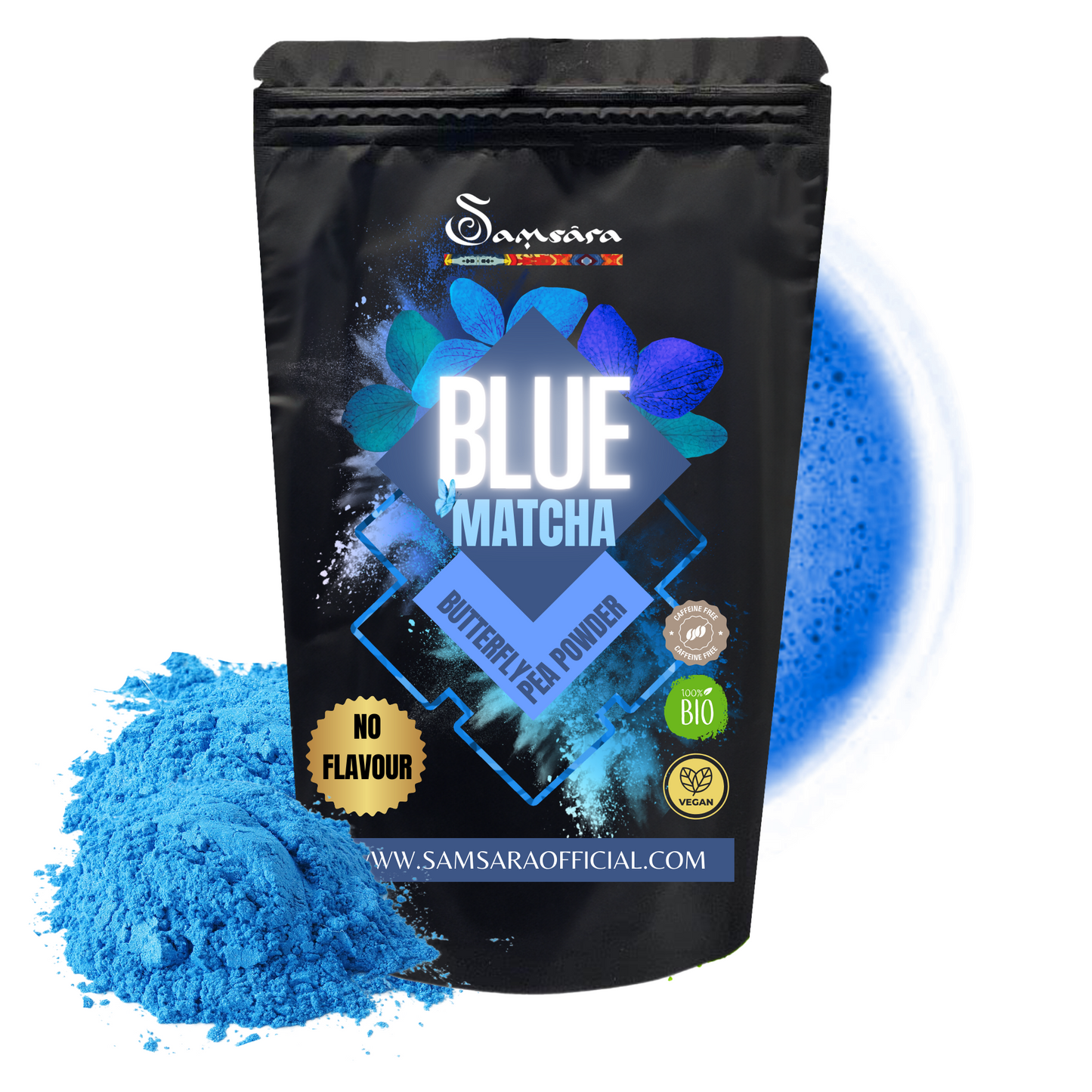 SAMSARA Tè Matcha BLU - SAPORE NATURALE| Fiori di Piselli blu Farfalla 100% organico | Contro Ansia e Stress, Antiossidante Naturale, Made in Thailandia | Viral web content - SamsaraFragrances