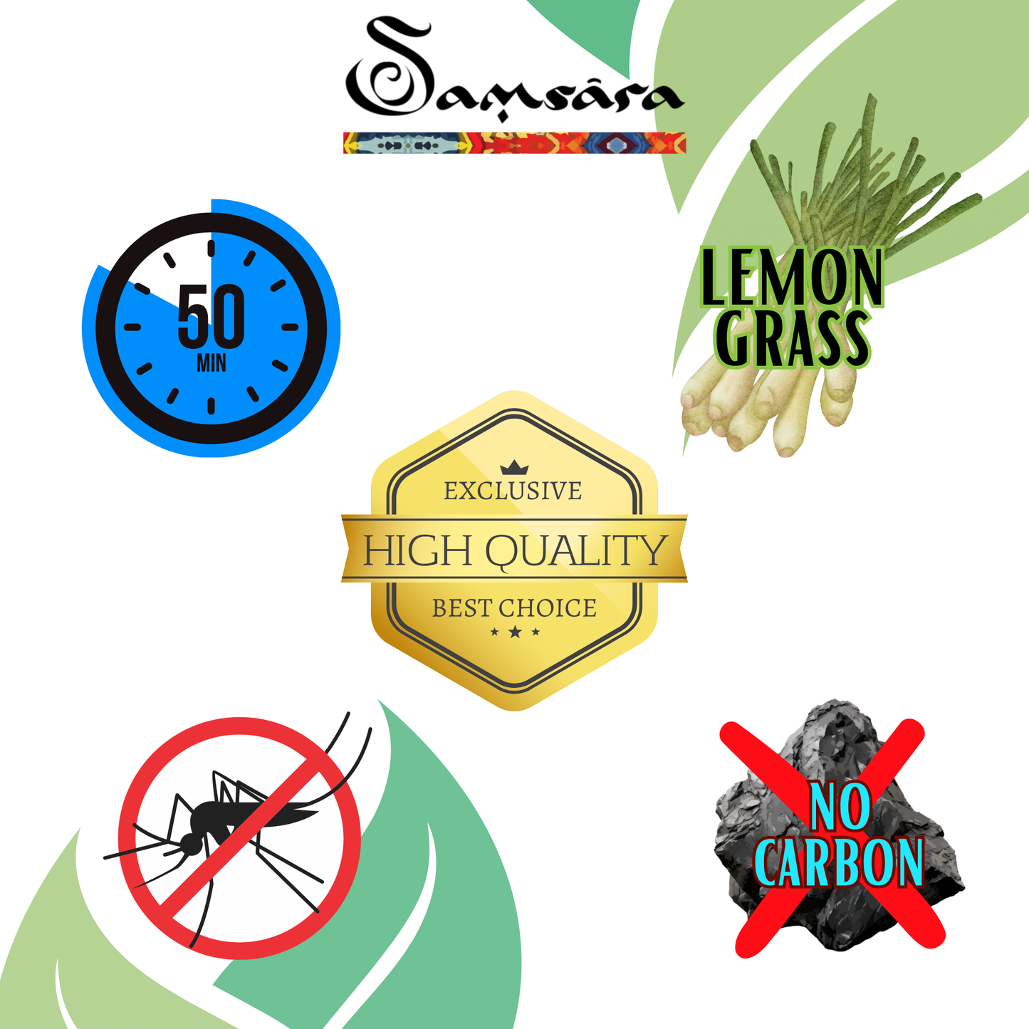 Samsara Incenso ANTIZANZARE alla Citronella | NO CARBONE, NO additivi chimici e volatili | NO MOSQUITOS - 100% Naturali (8 STICK)