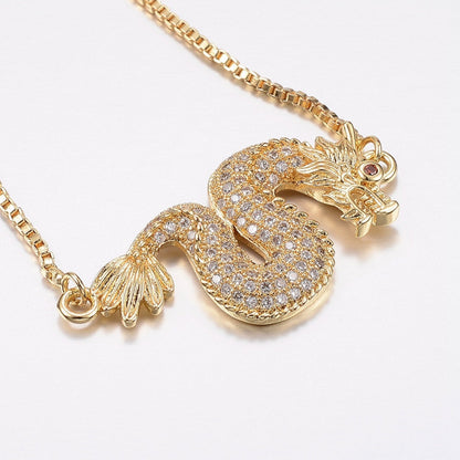 Bracciale dorato Drago con zirconi - Regolabile