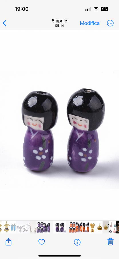 Bambolina giapponese Kokeshi Portafortuna forata in porcellana - Diverse colorazioni