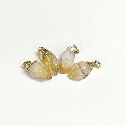 Ciondolo in Citrino grezzo Naturale con Foglia oro - Ottimismo, Energia e Coraggio