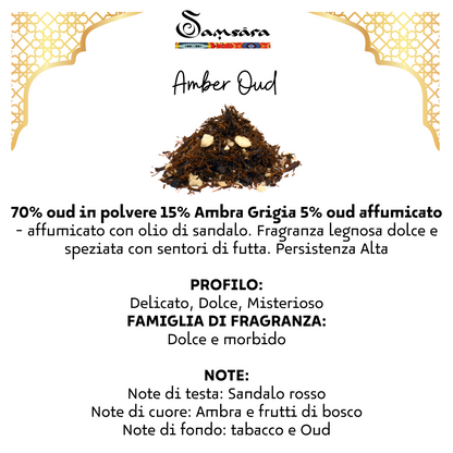Samsara Profumo Arabo solido Bakhoor con legno di Oud ultra Persistente | Profumo per Corpo, Capelli ed Indumenti - AMBER OUD | 20g - Made in Dubai - SamsaraFragrances