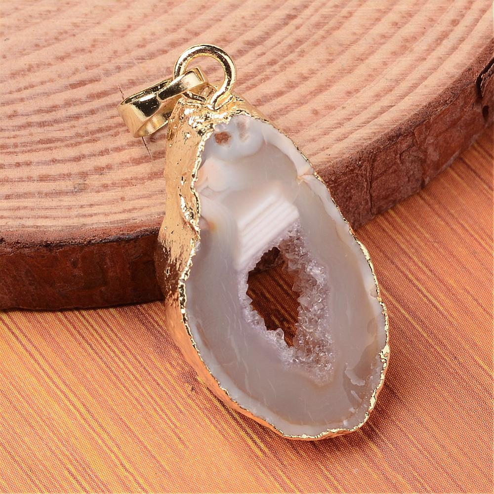 Ciondolo Fetta Geode di Agata con foglia oro - Coraggio e creatività