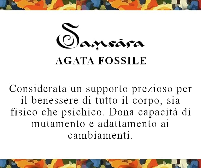 Samsara Bracciale Tibetano Buddista, lunghezza Regolabile, gioiello mistico Portafortuna - Filo in cotone cerato AGATA FOSSILE - SamsaraFragrances