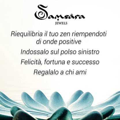 Samsara Bracciale Tibetano Buddista - Shamballa con Agata Verde Striata - Filo in cotone cerato Marrone - SamsaraFragrances