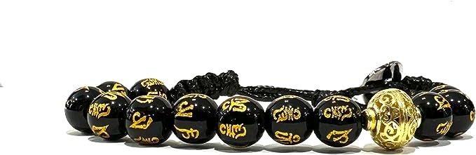 Samsara Bracciale Tibetano Buddista, lunghezza Regolabile, gioiello mistico Portafortuna - Filo in cotone cerato MANTRA IN ONICE - SamsaraFragrances