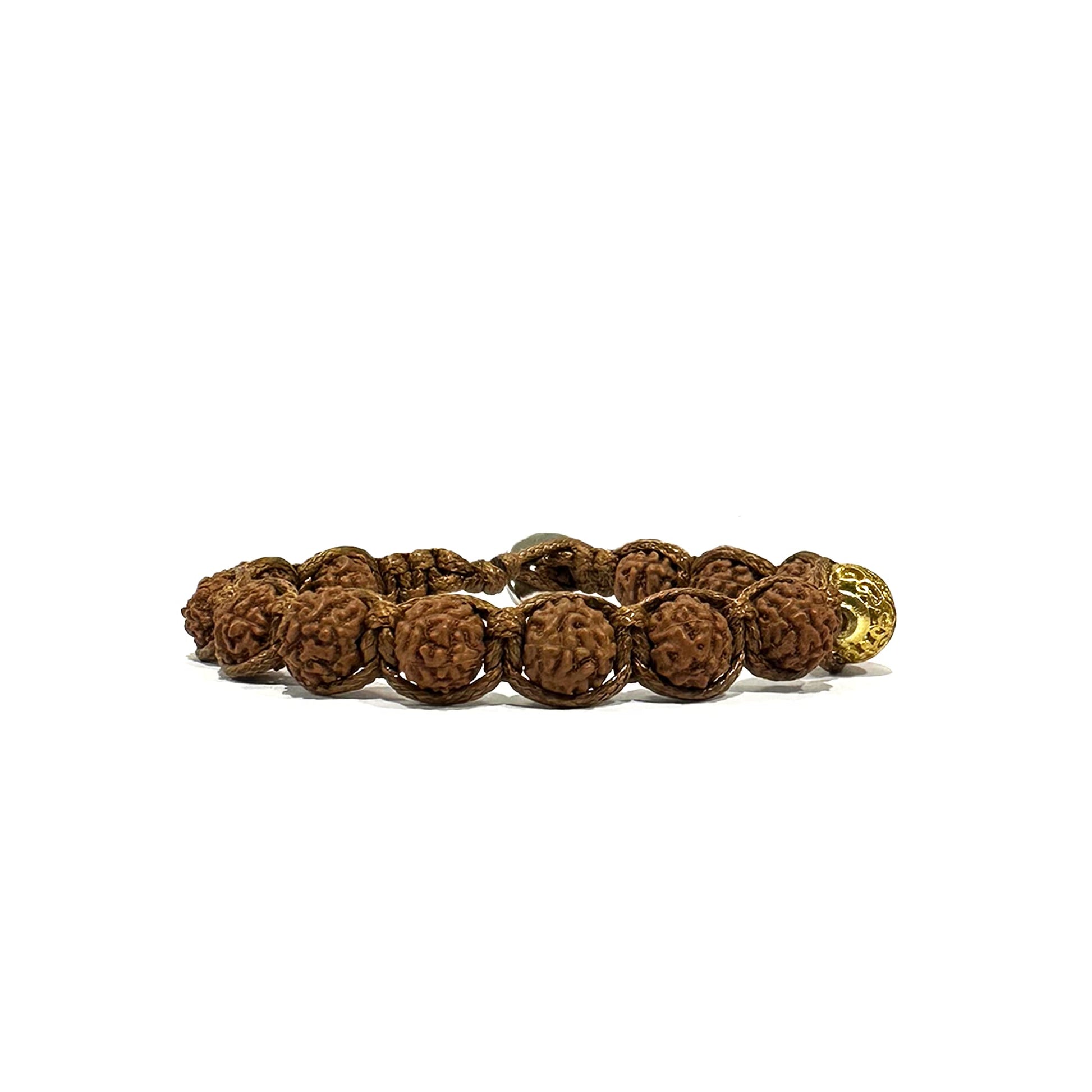 Samsara Bracciale Tibetano Buddista - Shamballa con Semi di Rudraksha - Filo in cotone cerato Marrone - SamsaraFragrances