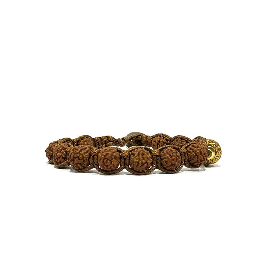 Samsara Bracciale Tibetano Buddista - Shamballa con Semi di Rudraksha - Filo in cotone cerato Marrone - SamsaraFragrances