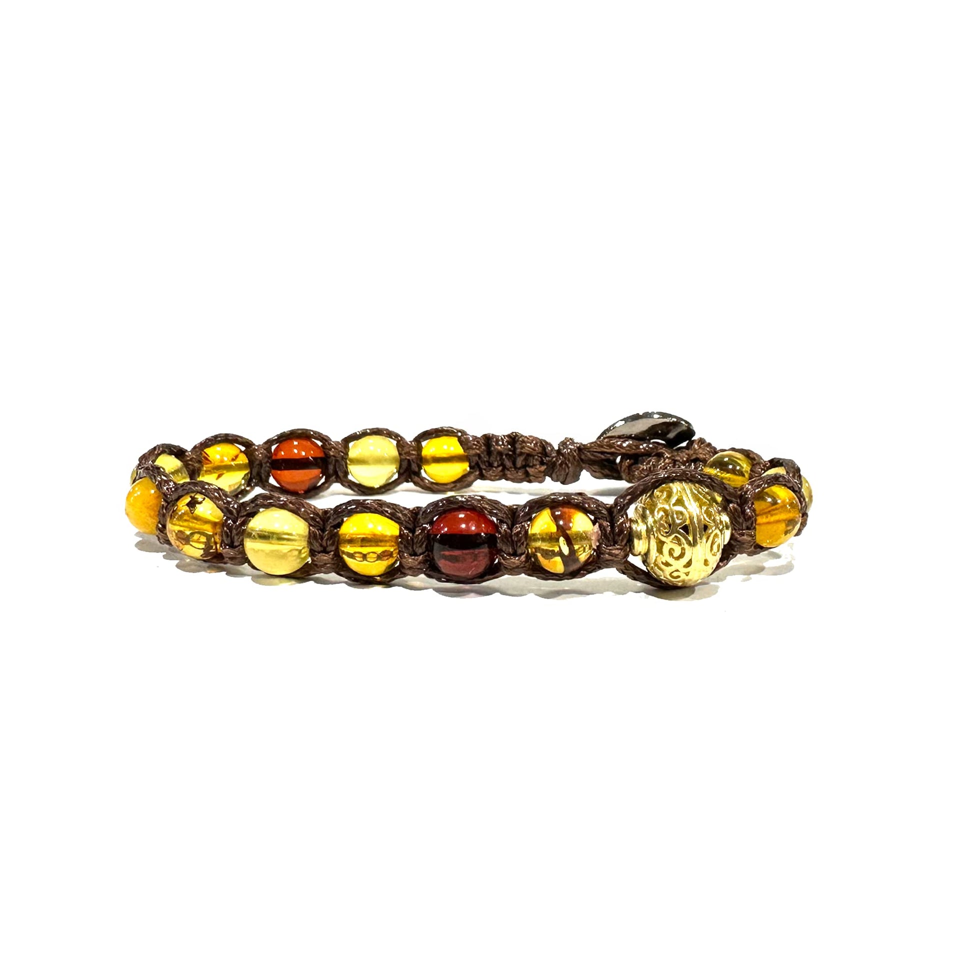 Bracciale Tibetano Buddista in Ambra - Bracciale Terapeutico e Spirituale Benessere Mente e Corpo - Filo in cotone cerato Marrone - SamsaraFragrances