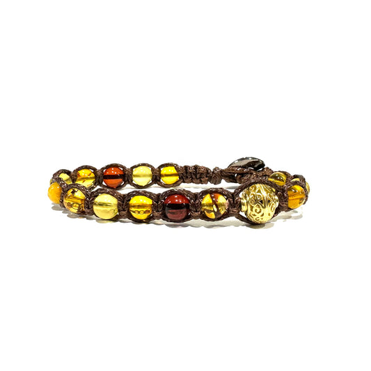 Bracciale Tibetano Buddista in Ambra - Bracciale Terapeutico e Spirituale Benessere Mente e Corpo - Filo in cotone cerato Marrone - SamsaraFragrances