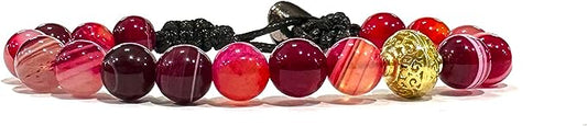 Samsara Bracciale Tibetano Buddista, lunghezza Regolabile, gioiello mistico Portafortuna - Filo in cotone cerato AGATA ROSSA STRIATA - SamsaraFragrances