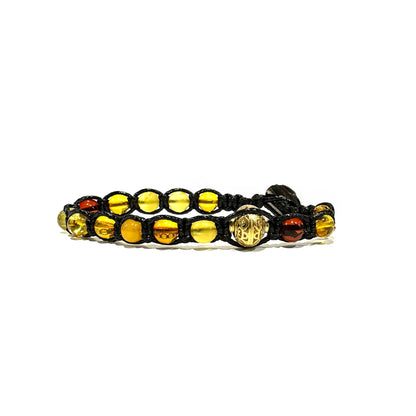 Samsara Bracciale con Ambra - Shamballa Tibetano Buddista - Terapeutico e Spirituale Benessere Mente e Corpo - Filo in Cotone Cerato, Vari colori