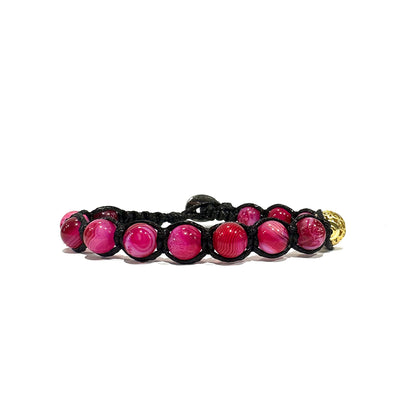 Samsara Bracciale con Agata Fucsia - Shamballa Tibetano Buddista - Filo in Cotone Cerato, Vari colori
