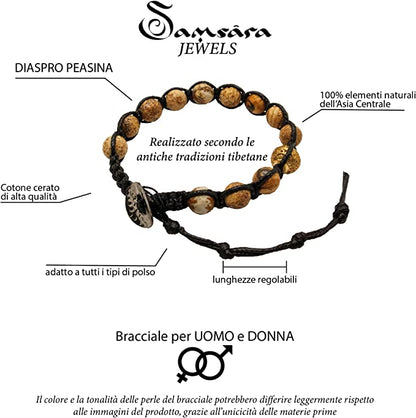 Samsara Bracciale Tibetano Buddista - Shamballa con Diaspro Paesina - Filo in Cotone Cerato Nero - SamsaraFragrances