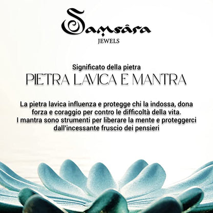 Samsara Bracciale Tibetano Buddista - Shamballa con Pietra Lava Nera e Onice con Mantra - Filo in Cotone Cerato Marrone - SamsaraFragrances