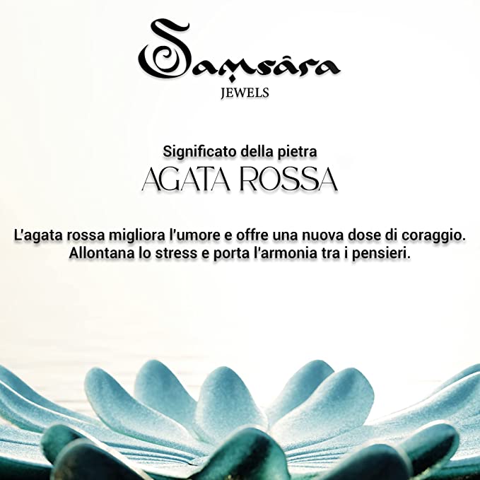 Samsara Gift Special Edition Bracciale Tibetano Buddista - Shamballa con Pietre in Agata Rossa Striata - Filo in Cotone Cerato Rosso - SamsaraFragrances