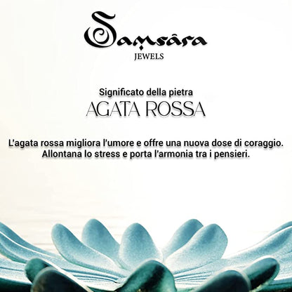 Samsara Gift Special Edition Bracciale Tibetano Buddista - Shamballa con Pietre in Agata Rossa Striata - Filo in Cotone Cerato Rosso - SamsaraFragrances