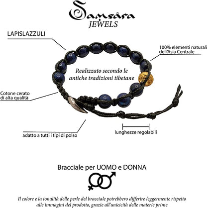 Samsara Bracciale Tibetano Buddista - Shamballa con Lapislazzuli - Filo in Cotone Cerato Nero - SamsaraFragrances