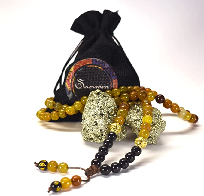Samsara Collana Tibetana con Pietra del Drago e Onice Nero - Mala Tibetano con 108 Grani - SamsaraFragrances