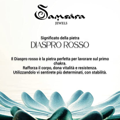 Samsara Bracciale Tibetano Buddista - Shamballa con Pietra in Diaspro Rosso - Filo in Cotone Cerato Nero - SamsaraFragrances