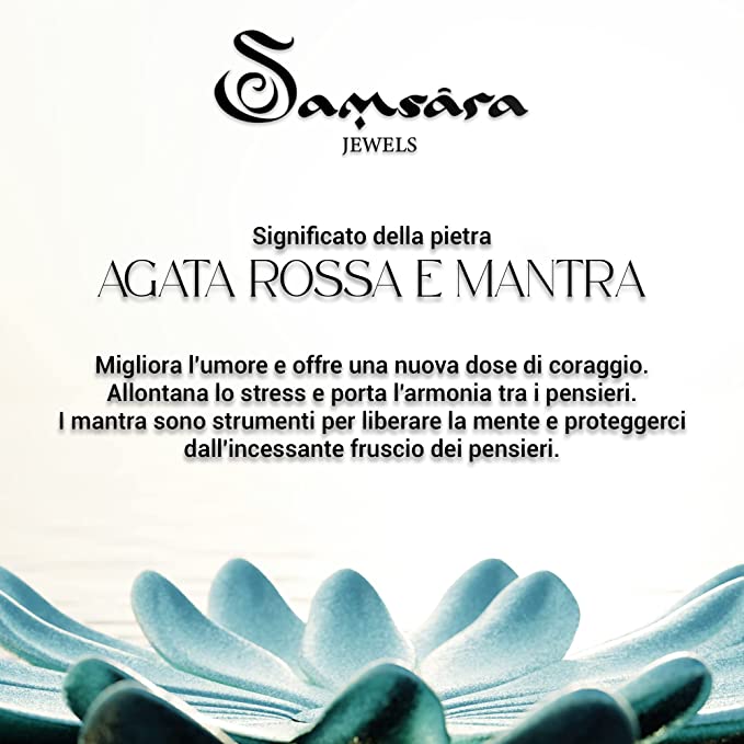 Samsara Bracciale Tibetano Buddista - Shamballa con Pietra Agata Rossa e Mantra Oro - Filo in Cotone Cerato Sabbia - SamsaraFragrances