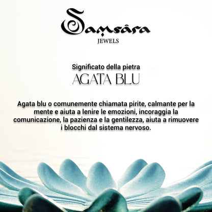 Samsara Bracciale Tibetano Buddista - Shamballa con Agata Blu - Filo in cotone cerato Nero - SamsaraFragrances