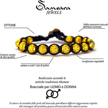 Samsara Bracciale Tibetano Buddista - Shamballa con Pietra Mantra in Ottone - Filo in Cotone Cerato Nero - SamsaraFragrances