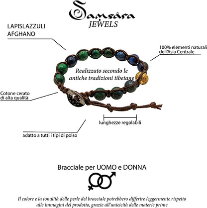 Samsara Bracciale Tibetano Buddista - Shamballa con Lapislazzuli Afgano - Filo in Cotone Cerato Marrone - SamsaraFragrances