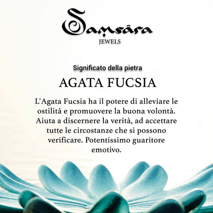 Samsara Bracciale Tibetano Buddista - Shamballa con Agata Fucsia - Filo in cotone cerato Marrone - SamsaraFragrances