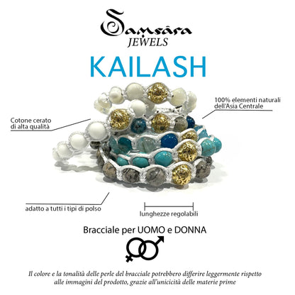 Bracciale Kailash Tibetano Buddista - Bracciale Spirituale Con Pietra del K2 - Filo in cotone cerato Bianco - SamsaraFragrances
