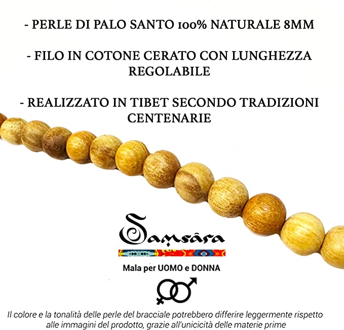 Samsara Bracciale Tibetano Buddista - Shamballa con Palo Santo - Filo in Cotone Cerato Marrone - SamsaraFragrances