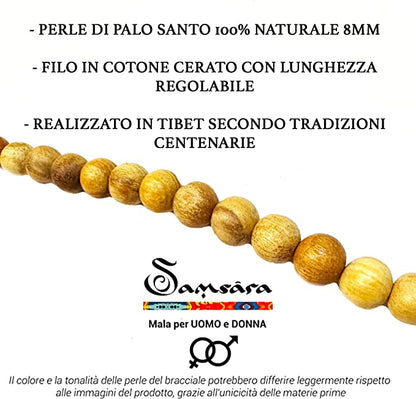 Samsara Bracciale Tibetano Buddista - Shamballa con Palo Santo - Filo in Cotone Cerato Marrone - SamsaraFragrances