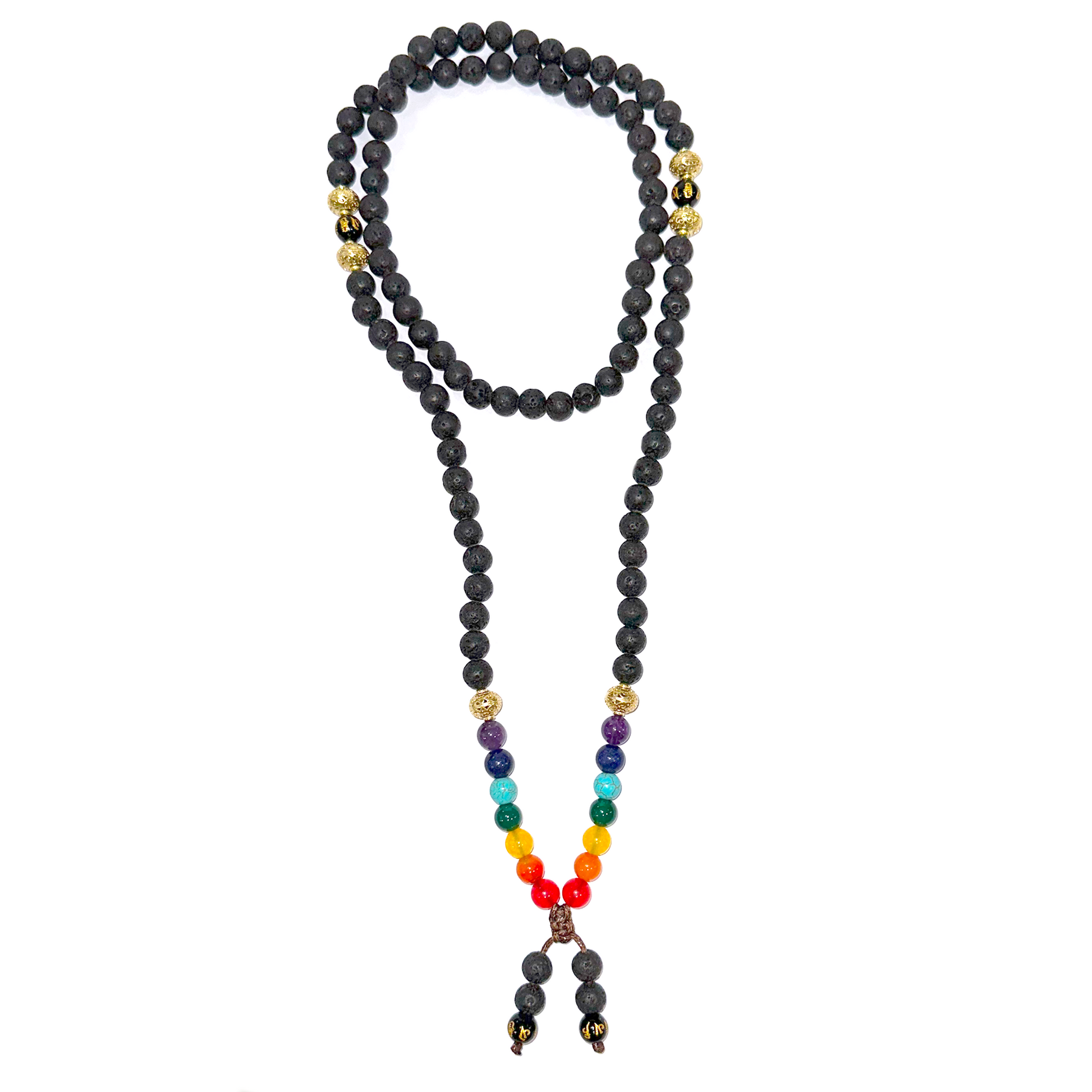 Samsara collana tibetana 7 CHAKRA Orgonico con 7 pietre diverse e Lava Nera - mala tibetano con 108 grani - Rosario Buddista Religioso - SamsaraFragrances