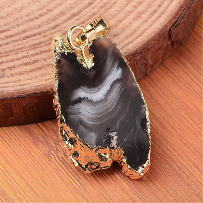 Ciondolo Fetta Geode di Agata con foglia oro - Coraggio e creatività