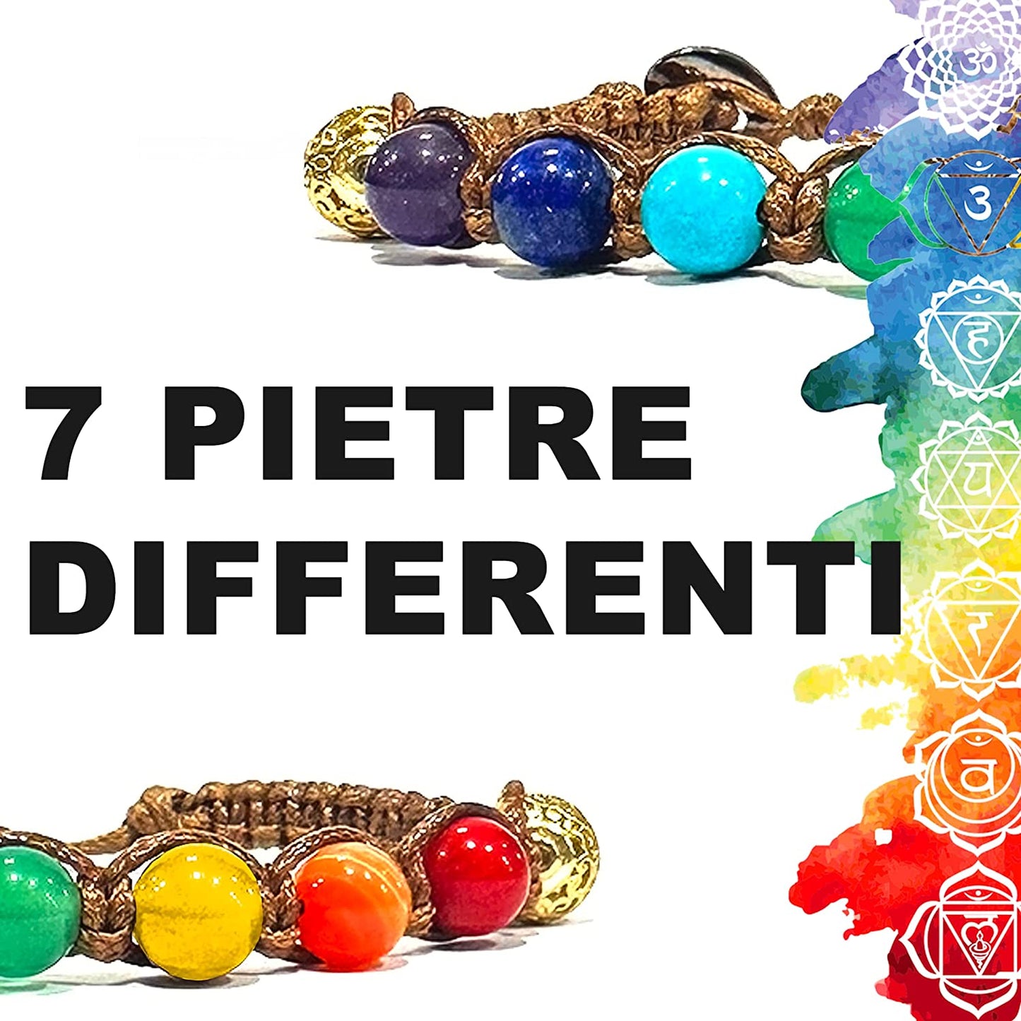 Bracciale Tibetano Buddista 7 CHAKRA - Shamballa con Sette Pietre Diverse - Filo in Cotone Cerato Marrone - SamsaraFragrances