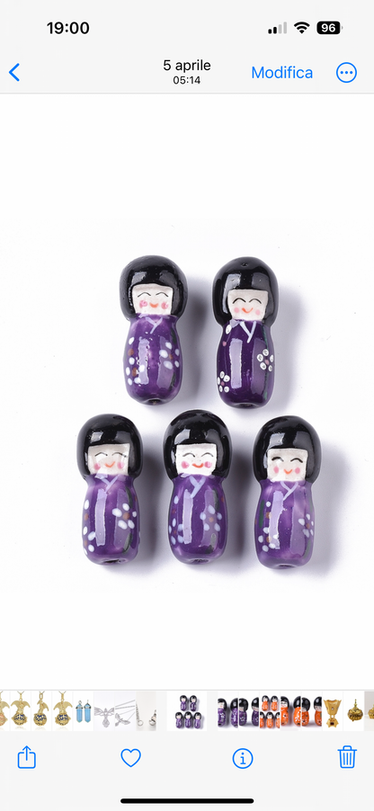 Bambolina giapponese Kokeshi Portafortuna forata in porcellana - Diverse colorazioni