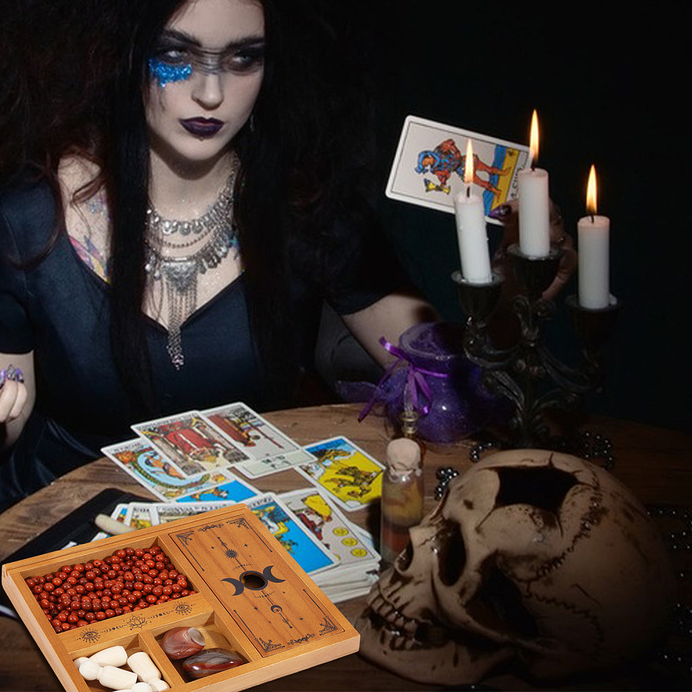 Portacarte tarocchi tripla dea della luna in legno con scatola portaoggetti