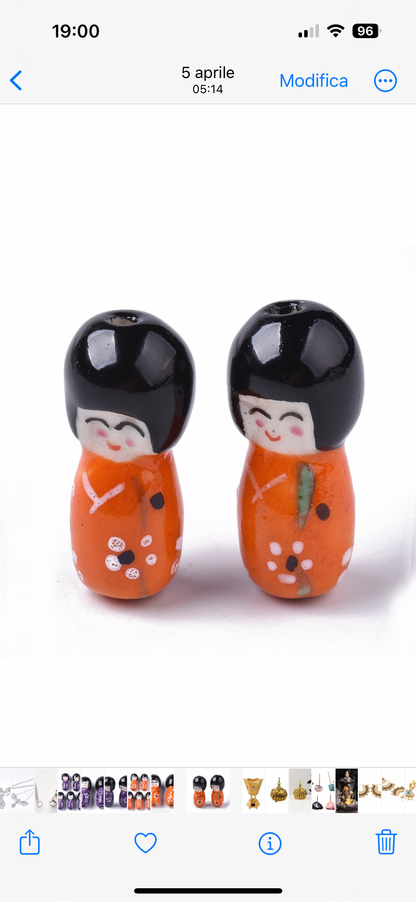 Bambolina giapponese Kokeshi Portafortuna forata in porcellana - Diverse colorazioni