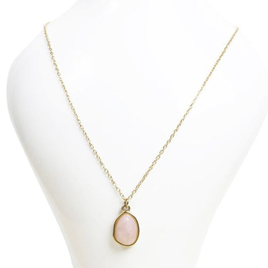 Collana in acciaio inox con pendente geometrico in pietra - Quarzo rosa azteco